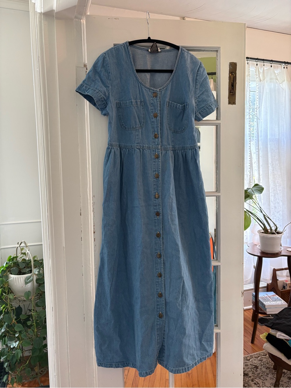 Casual Blue Denim Button-Front Midi Dress